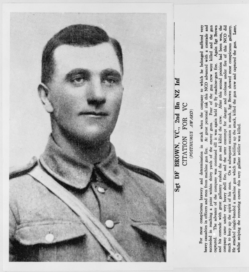 Victoria Cross winner, Donald Forrester Brown, who successfully attacked German gun positions, saving many lives.
